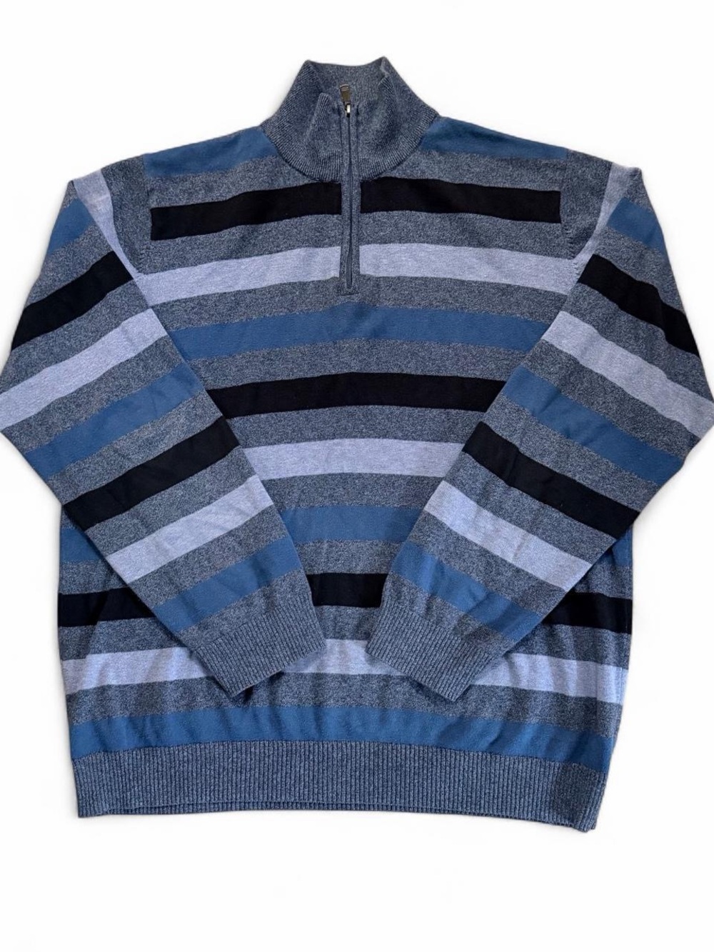 Men's Quarter-Zip Striped Sweater - Blue & Gray